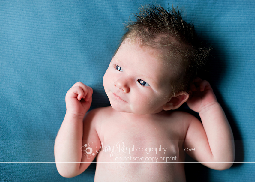 Newborn baby boy on blue blanket