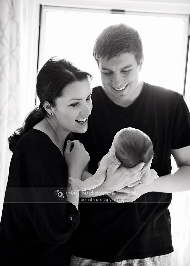 Black and white family newborn shot