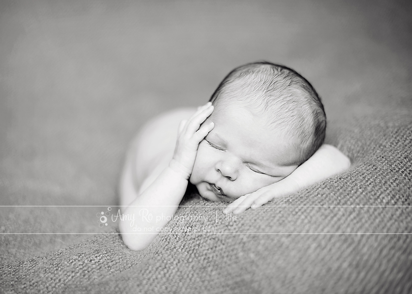 Black and white portrait of sleeping newborn in Connecticut