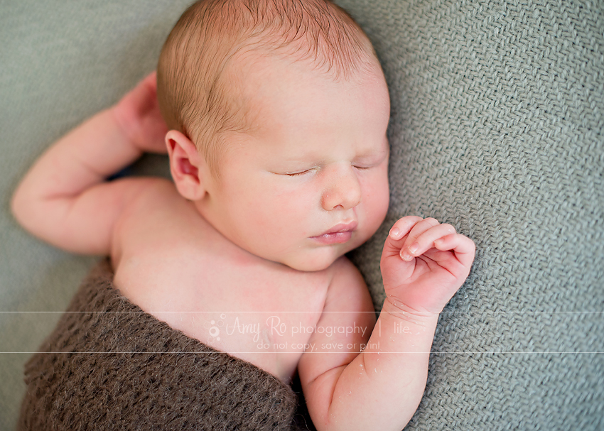 Sleeping baby on grey blanket, Foxboro newborn photography