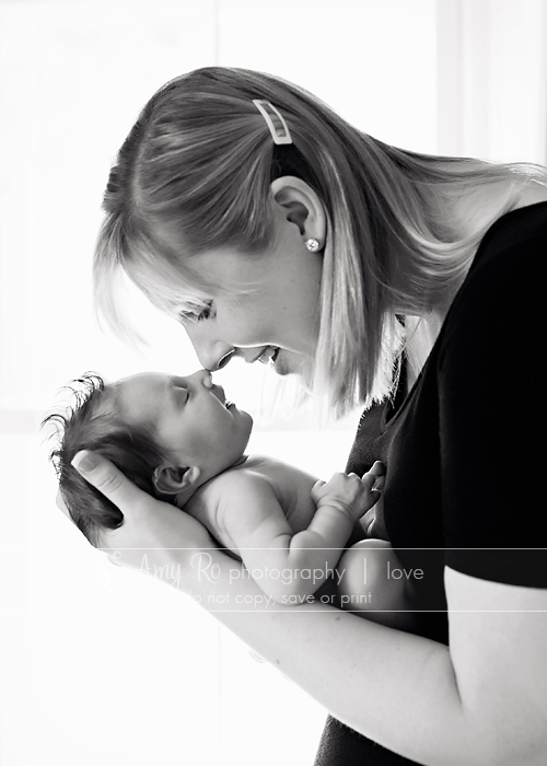 South shore newborn photography, mom and newborn noses touching