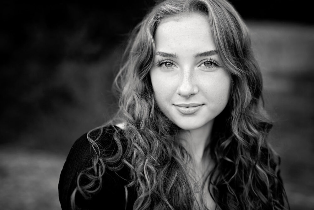 Black and white close up senior girl photo Rhode Island