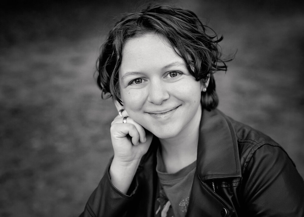 Black and white senior portrait session near Lincoln RI