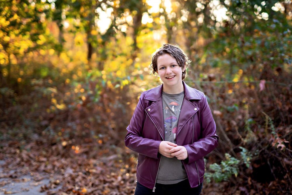Fall senior photos in the woods sunset Rhode Island