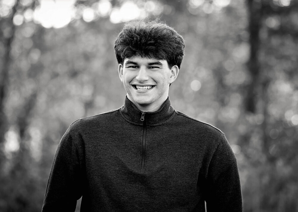 Senior boy Barrington High School in woods near Cumberland RI