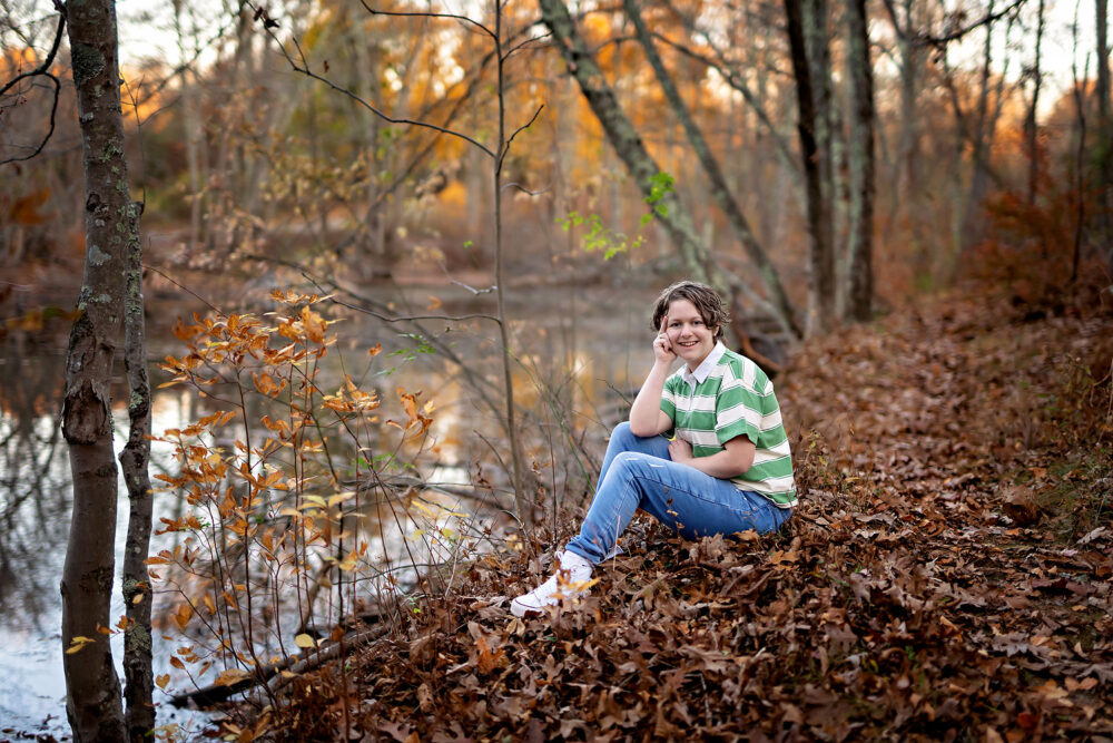 Senior session in the woods near North Attleboro High School MA