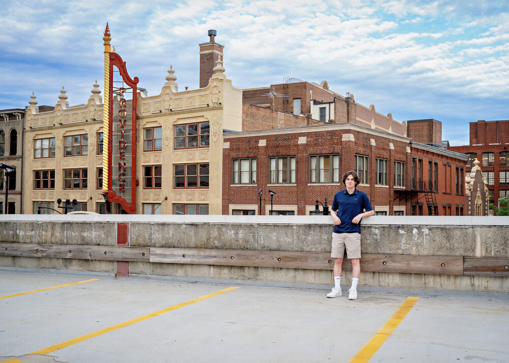 Senior boy portraits rooftop Providence Rhode Island